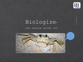 © 2013 Thoughtcrew®
Biologize          ™


Can nature solve it?
                       Moulting
                       Moulting
                          as a
                          as a
                         lesson
                         lesson
                           for
                           for
                        change
                        change
 