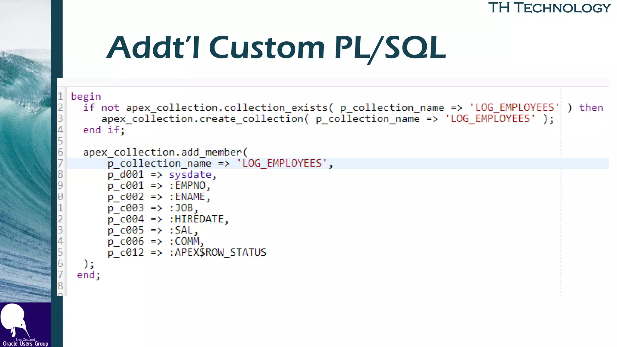 TH TechnologyTH Technology
Addt’l Custom PL/SQL
• Image of the example process
 