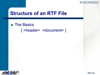 RTF Primer: Building and RTF Document | PDF