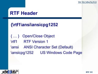 RTF Primer: Building and RTF Document | PDF