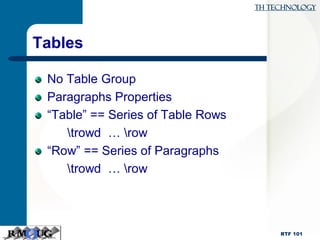Rtf Table RTF Primer: Building and RTF Document | PDF