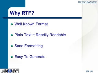 RTF Primer: Building and RTF Document | PDF