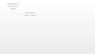 Advertising is a
business of
people
Who operate
within a culture
 