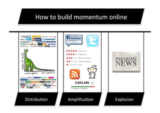 How	
  to	
  build	
  momentum	
  online	
  




Distribu0on	
        Ampliﬁca0on	
         Explosion	
  
 