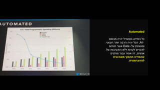 Automated
‫מבוסס‬ ‫יהיה‬ ‫בסושייל‬ ‫המידע‬ ‫כל‬
AI-,‫רובוטי‬ ‫יותר‬ ‫הרבה‬ ‫יהיה‬ ‫הכל‬
‫על‬ ‫ומושתת‬-Data‫תגרום‬ ‫אשר‬
‫לדברים‬‫לקרות‬‫התערבות‬ ‫ללא‬‫של‬
‫אנשים‬,‫מותגים‬ ‫עבור‬ ‫אומר‬ ‫זה‬
‫מאורגנית‬ ‫תהפוך‬ ‫שהמדיה‬
‫לפרוגרמטית‬.
 