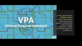 ‫בעוזרים‬ ‫יוצף‬ ‫שלנו‬ ‫העולם‬
‫דיגיטלים‬‫וירטואלים‬
‫וויזואלים‬.‫בעוזרים‬ ‫מדובר‬
‫פעולות‬ ‫עבורנו‬ ‫שיבצעו‬
‫אוטומאטי‬ ‫באופן‬-‫בהתחשב‬
‫אנחנו‬ ‫בהן‬ ‫בנסיבות‬
‫נמצאים‬,‫מבוסס‬ ‫זאת‬ ‫כל‬
‫של‬ ‫מתקדמות‬ ‫ויכולות‬ ‫דטה‬
‫מלאכותית‬ ‫בינה‬.
 