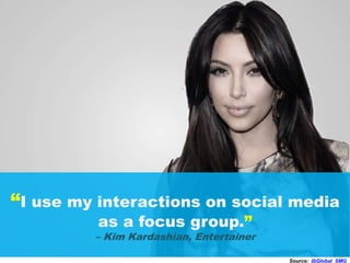“I use my interactions on social media
as a focus group.”
– Kim Kardashian, Entertainer
Source: @Global_SMG
 