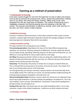 Preprocessed Food Canning as a method of preservation | DOCX