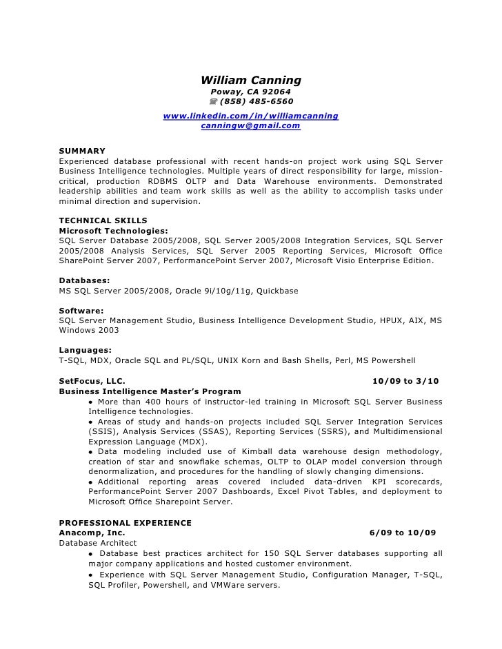 database architect resume