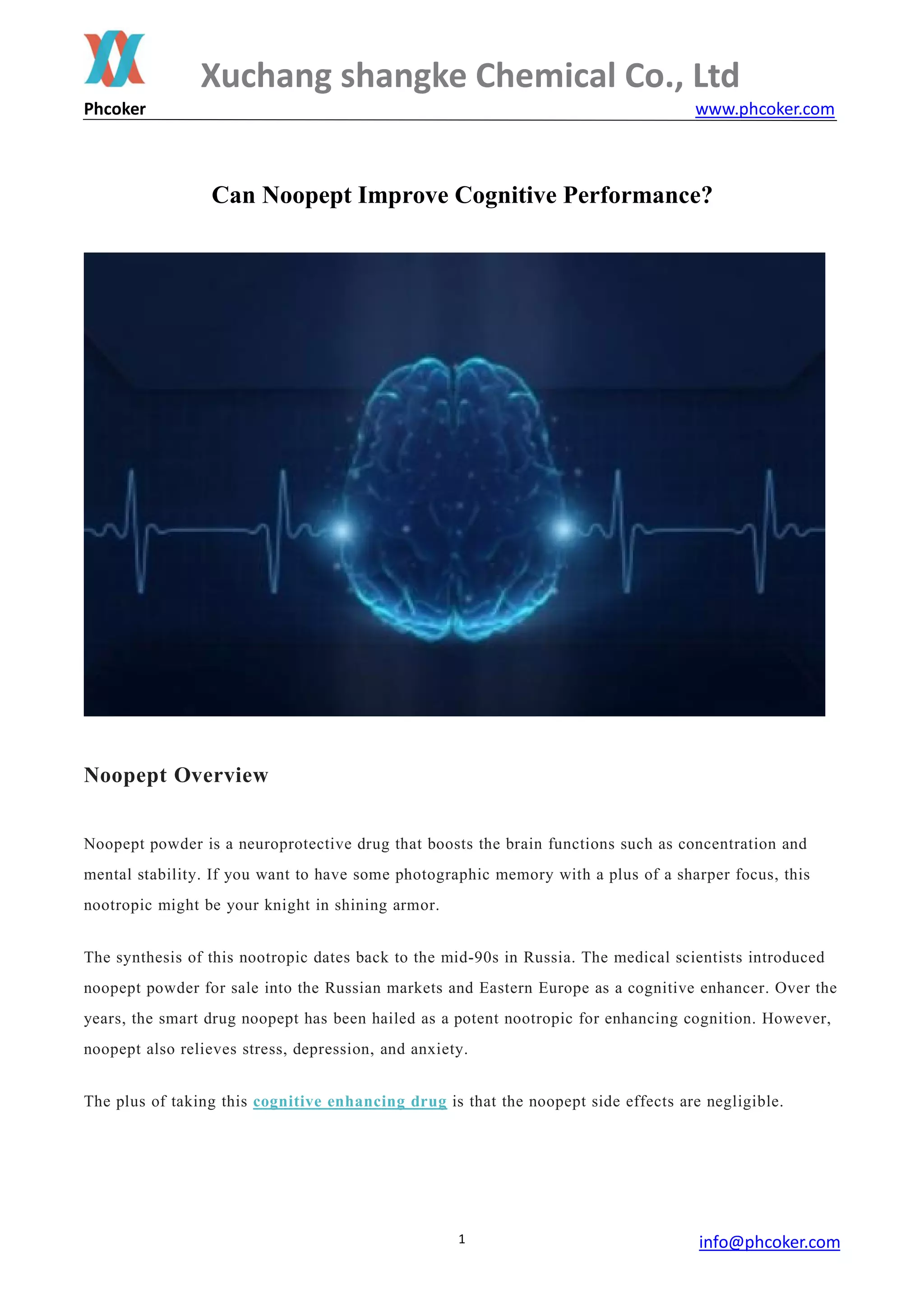 Better Cognitive Performance Can noopept improve cognitive performance -phcoker | PDF