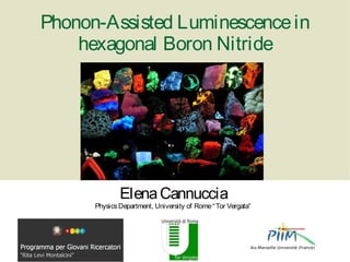 Phonon-Assisted Luminescencein
hexagonal Boron Nitride
ElenaCannuccia
PhysicsDepartment, University of Rome“Tor Vergata”
Aix-Marseille Université (France)
 