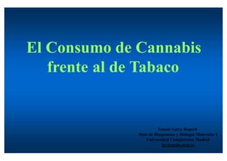 El Consumo de Cannabis
frente al de Tabaco
Ismael Galve Roperh
Dpto de Bioquímica y Biología Molecular I
Universidad Complutense Madrid
igr@quim.ucm.es
 