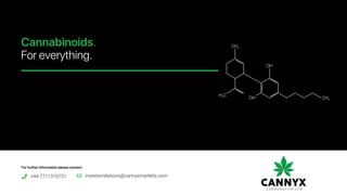 CH3
CH3
H C3
OH
OH
investorrelations@cannyxmarkets.com+44 7711310731
For further information please contact:
Cannabinoids.
For everything.
 