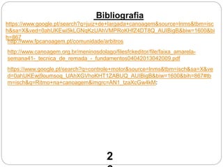 Bibliografia
https://www.google.pt/search?q=juiz+de+largada+canoagem&source=lnms&tbm=isc
h&sa=X&ved=0ahUKEwi5kLGNqKzUAhVMPRoKHfZ4DT8Q_AUIBigB&biw=1600&bi
h=867
http://www.fpcanoagem.pt/comunidade/arbitros
http://www.canoagem.org.br/meninosdolago/filesfckeditor/file/faixa_amarela-
semana41-_tecnica_de_remada_-_fundamentos04042013042009.pdf
https://www.google.pt/search?q=controle+motor&source=lnms&tbm=isch&sa=X&ve
d=0ahUKEwj9oumsoq_UAhXGVhoKHT1ZABUQ_AUIBigB&biw=1600&bih=867#tb
m=isch&q=Ritmo+na+canoagem&imgrc=AN1_tzaXcGw4kM:
2
 