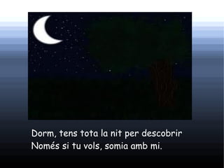 Dorm, tens tota la nit per descobrir
Només si tu vols, somia amb mi.
 