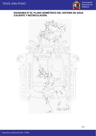 223
DIAGRAMA Nº 05. PLANO ISOMÉTRICO DEL SISTEMA DE AGUA
CALIENTE Y RECIRCULACIÓN.
 