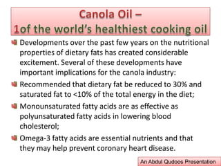 Canola Oil –1of the world’s healthiest cooking oilAn Abdul Qudoos Presentation