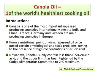 Canola Oil –1of the world’s healthiest cooking oilAn Abdul Qudoos Presentation
