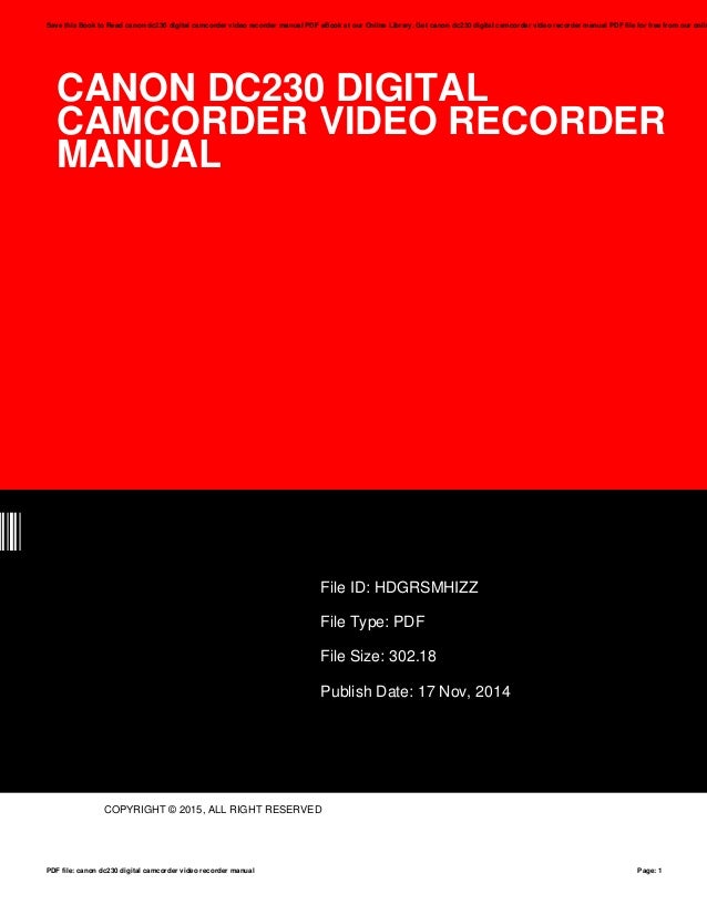 Canon dc230digitalcamcordervideorecordermanual