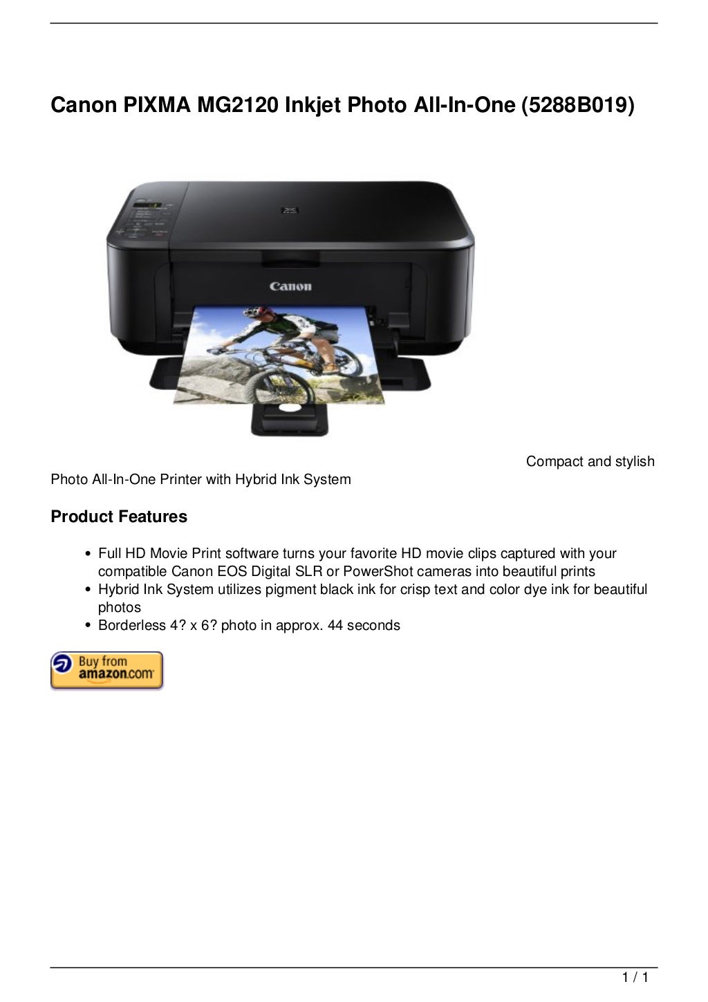 Canon PIXMA MG2120 Inkjet Photo AllInOne (5288B019)
