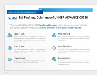 Buyers Lab (BLI) Laboratory Evaluations
BLI Findings: Color imageRUNNER ADVANCE C5250
"The imageRUNNER ADVANCE C5250 perfo...