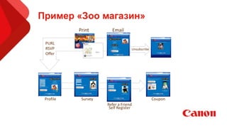Пример «Зоо магазин»Campaign Walkthrough – Planning
Pageflex Confidential 15
Email
Unsubscribe
Profile
Print
PURL
RSVP
Offer
Survey
Refer a Friend
Self Register
Coupon
 