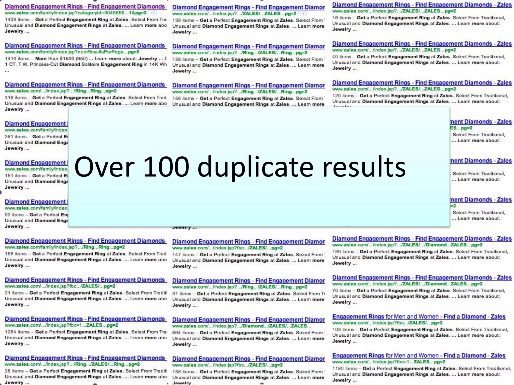 Over 100 duplicate results
 