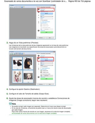 Escaneado de varios documentos a la vez con ScanGear (controlador de e... Página 493 de 716 páginas




  3. Haga clic en Vista preliminar (Preview).
     Las miniaturas de la vista preliminar de las imágenes aparecerán en el área de vista preliminar.
     Las imágenes se recortarán (se especificarán las áreas de escaneado) automáticamente en
     función del tamaño del documento.




  4. Configure la opción Destino (Destination).

  5. Configure el valor de Tamaño de salida (Output Size).

  6. Ajuste las áreas de escaneado (marcos de recorte) y establezca Correcciones de
     imágenes (Image corrections) según sea necesario.

         Nota
         Se puede corregir cada imagen por separado. Seleccione el marco que desee corregir.
         En la vista de miniaturas, únicamente se podrá crear un marco de recorte (área de escaneado)
         por cada imagen.
         Para crear varios marcos de recorte en una imagen, escanee en la vista de imagen completa.
           Escaneado de varios documentos con la vista de la imagen completa
 