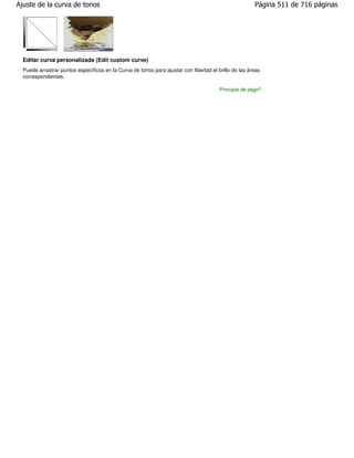 Ajuste de la curva de tonos                                                                            Página 511 de 716 páginas




  Editar curva personalizada (Edit custom curve)
  Puede arrastrar puntos específicos en la Curva de tonos para ajustar con libertad el brillo de las áreas
  correspondientes.

                                                                                        Principio de página
 