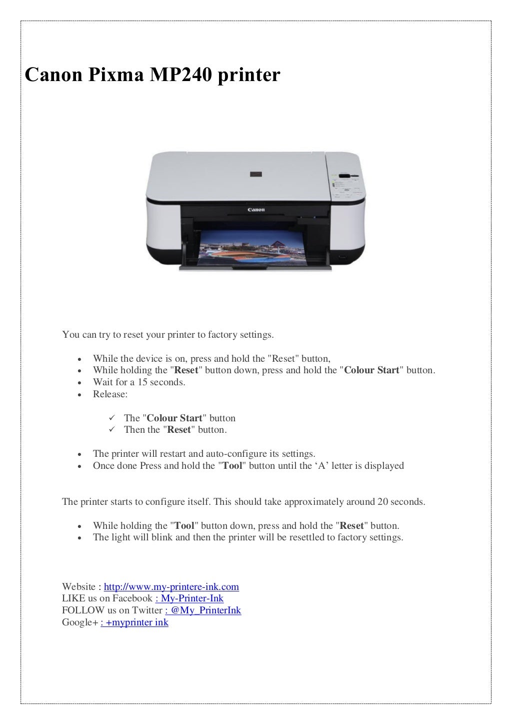 Canon pixma mp240 printer