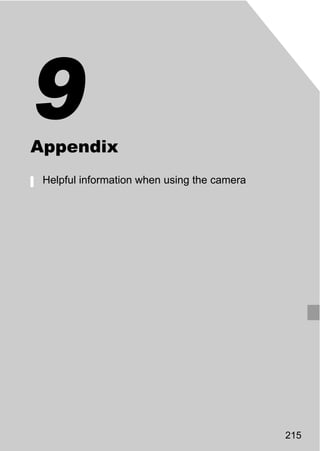 9
Appendix
 Helpful information when using the camera




                      O PY
                 C



                                             215
 