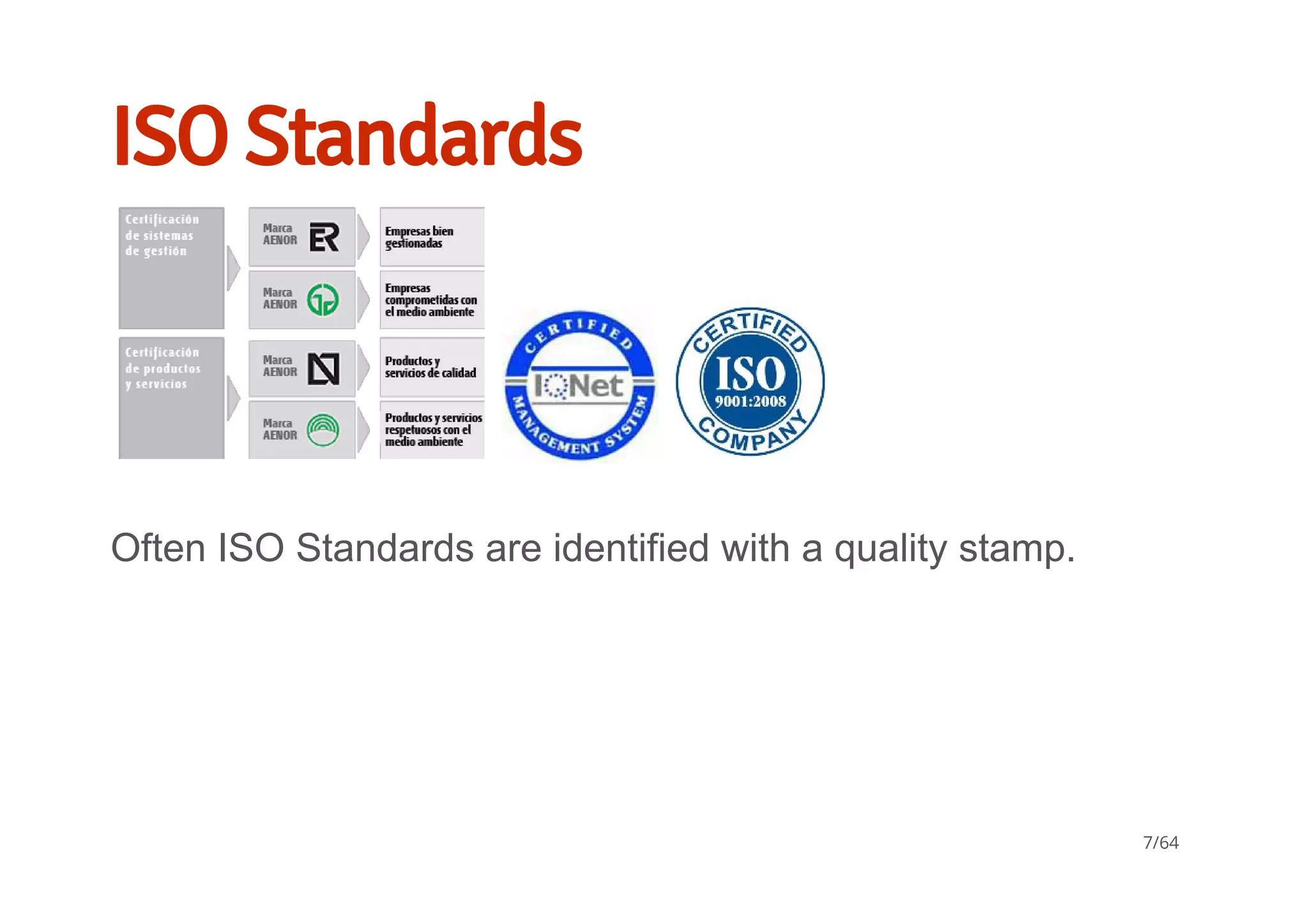 ISO Standards
   
Often ISO Standards are identified with a quality stamp.
7/64
 