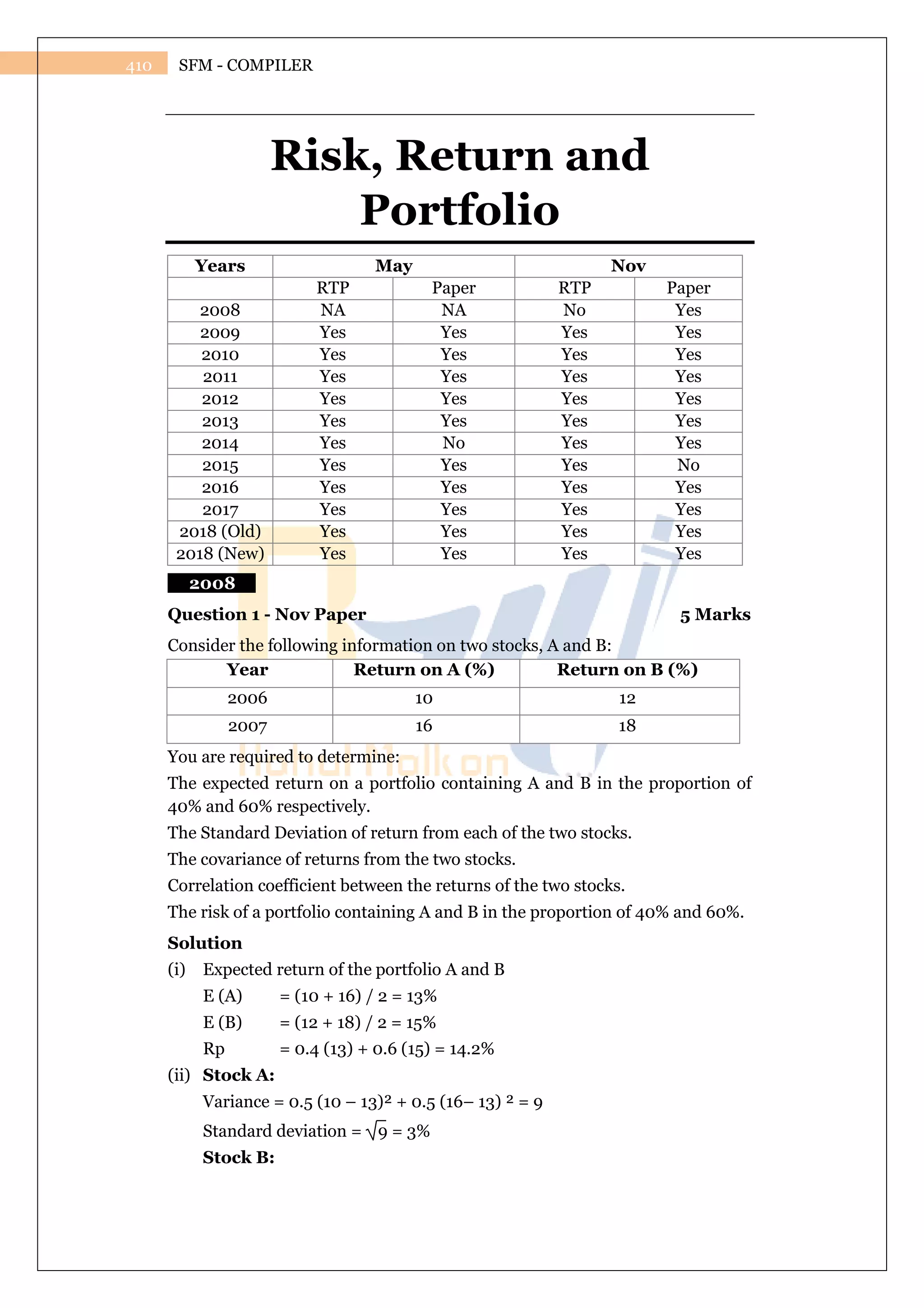 CA NOTES ON RISK, RETURN AND PORTFOLIO PRACTICALS OF STRATEGIC FINANCIAL  MODELING | PDF