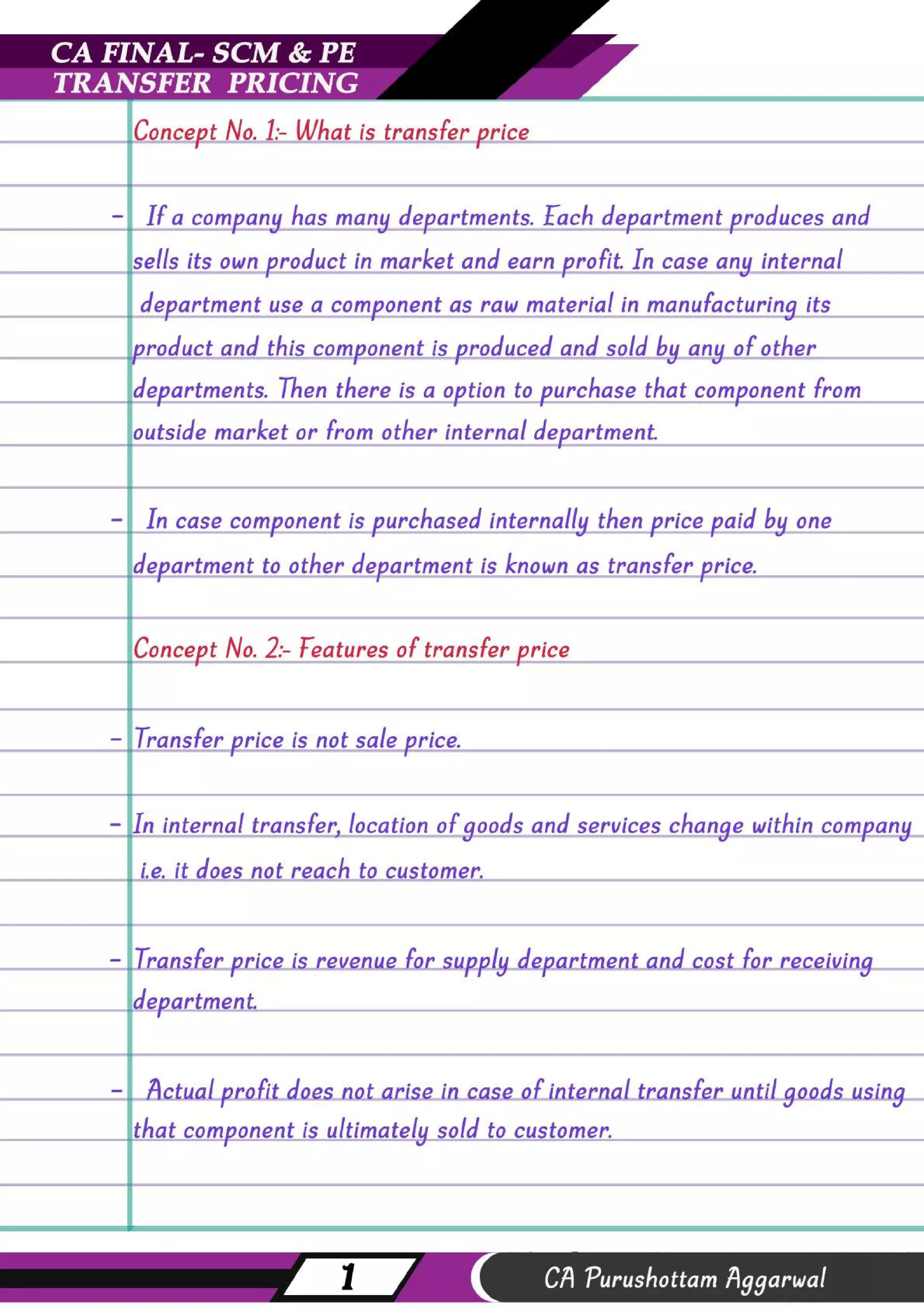 CA NOTES ON TRANSFER PRICING