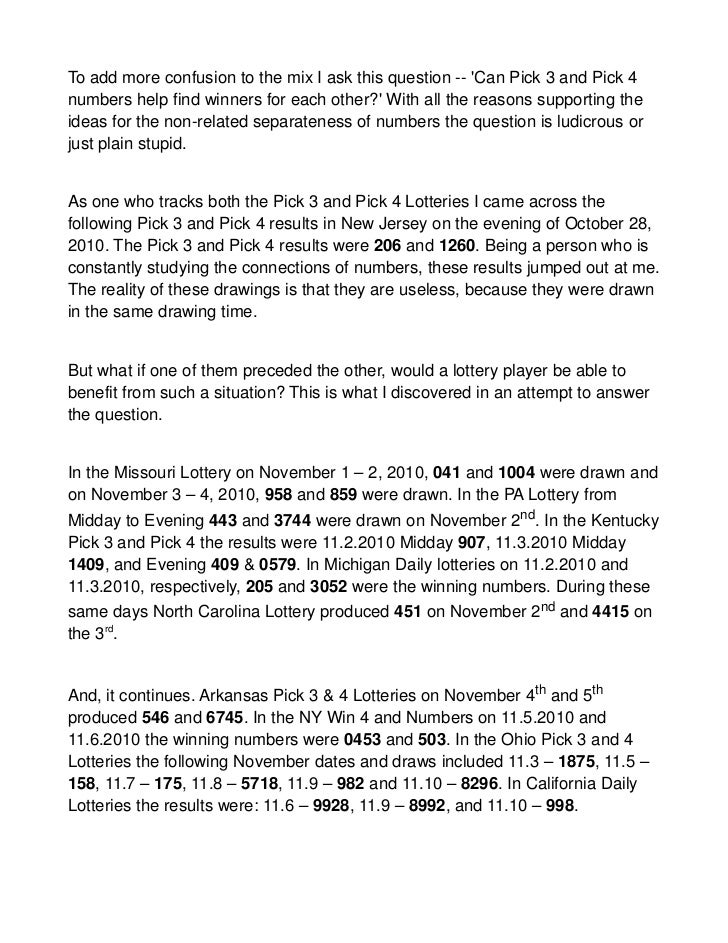 Can Pick 3 Numbers and Pick 4 Numbers Help Find Winners For Each Othe…