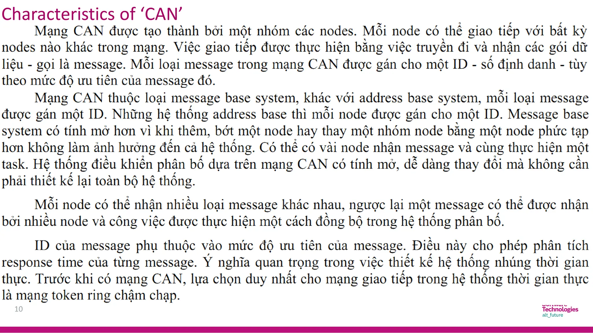 Characteristics of ‘CAN’
10
 