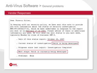 Anti-Virus Software > General problems
Vendor Responses
 