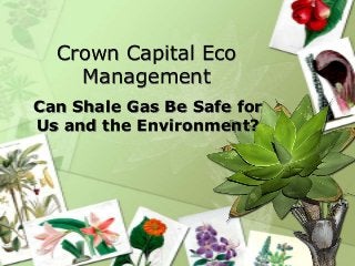Crown Capital Eco
Management
Can Shale Gas Be Safe for
Us and the Environment?
 