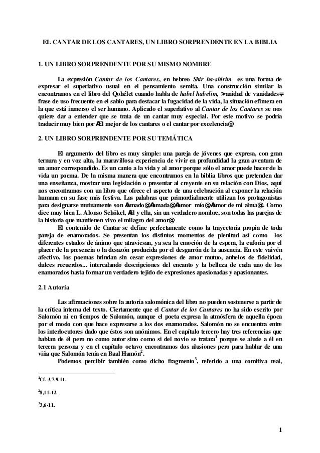 Cantar De Los Cantares Comentario General