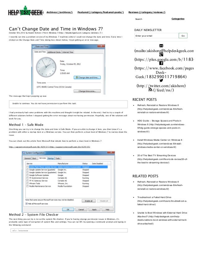 Can't change date and time in windows 7 help desk geek