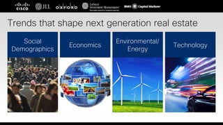 Trends that shape next generation real estate
Social
Demographics
Economics
Environmental/
Energy
Technology
 