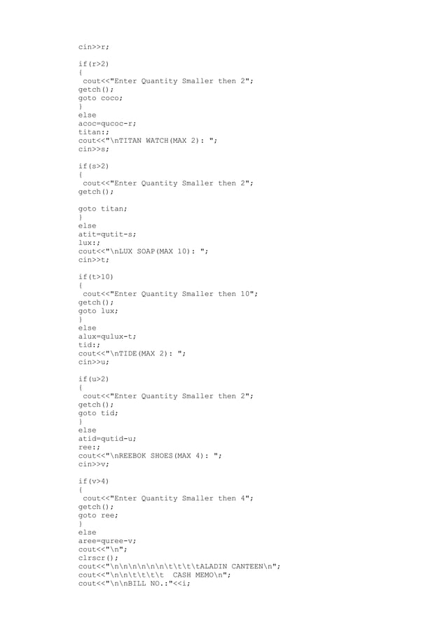 c++ program for Canteen management | TXT