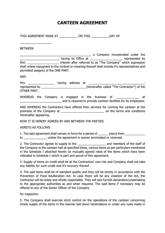 CANTEEN AGREEMENT PDF