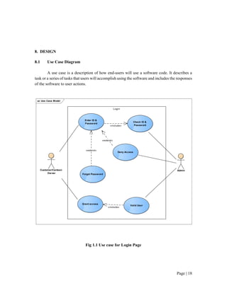 Page | 18
8. DESIGN
8.1 Use Case Diagram
A use case is a description of how end-users will use a software code. It describ...