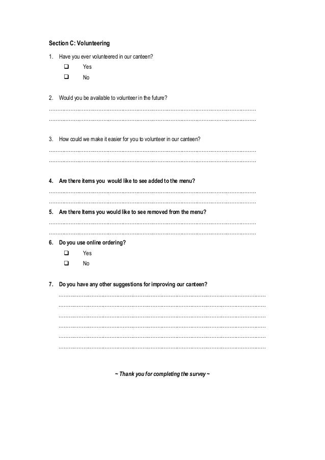 Canteen user survey format Developed by Arunesh Chand Mankotia