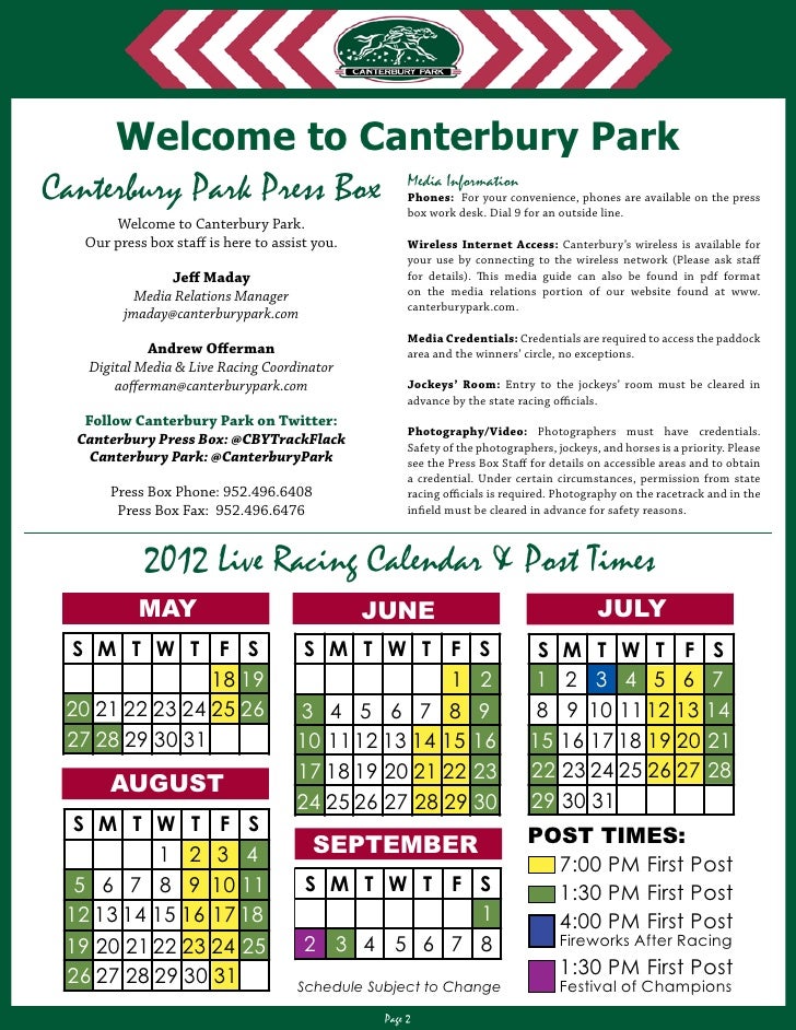 2012 Canterbury Park Media Guide