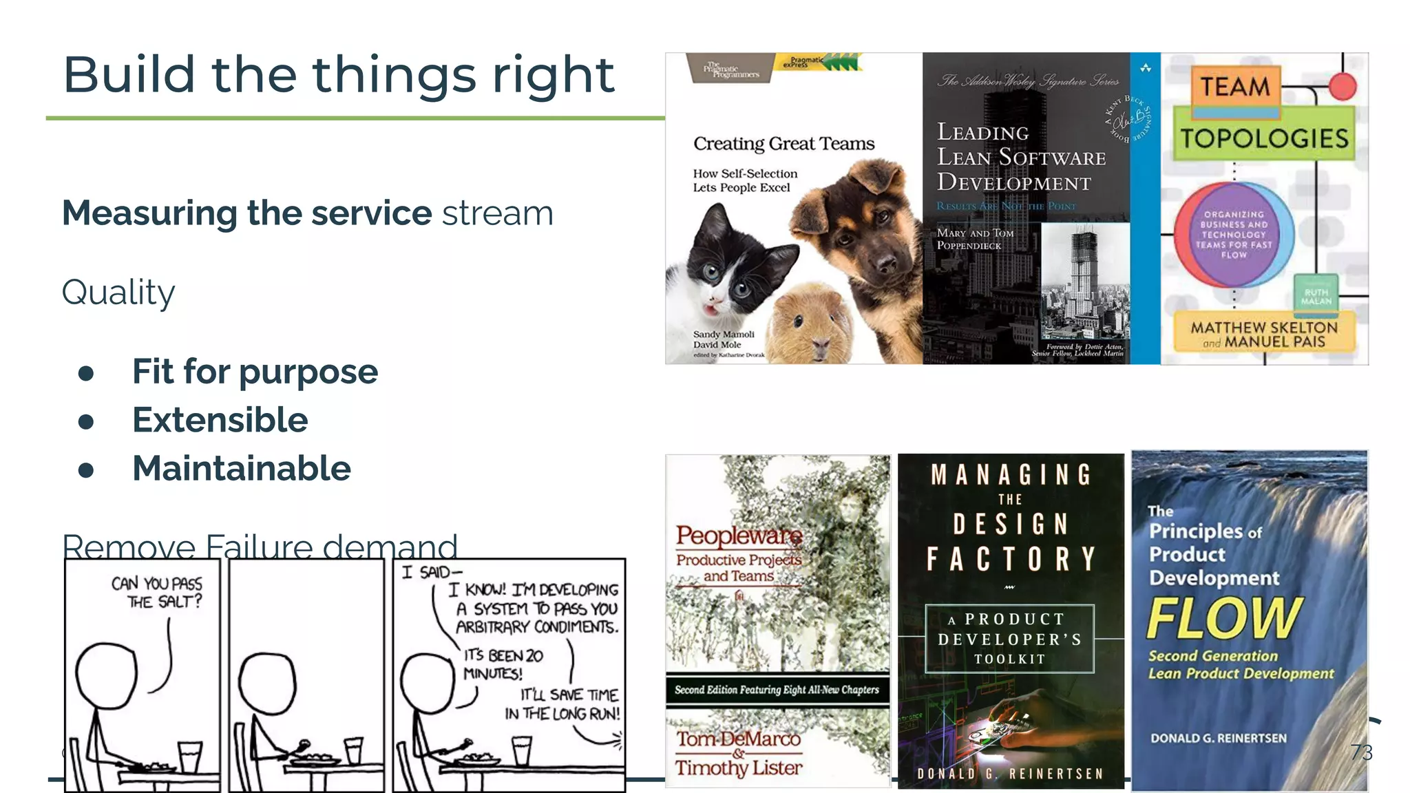 © 2010 - 2022 The Adjacent
Build the things right
Measuring the service stream
Quality
● Fit for purpose
● Extensible
● Maintainable
Remove Failure demand
73
 