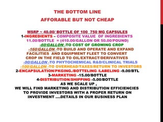 THE BOTTOM LINE
          AFFORABLE BUT NOT CHEAP

       MSRP ~ 40.00/ BOTTLE OF 100 750 MG CAPSULES
   1-INGREDIENTS – C...