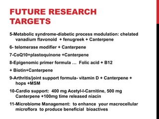 FUTURE RESEARCH
TARGETS
5-Metabolic syndrome-diabetic process modulation: chelated
   vanadium flavonoid + fenugreek + Can...