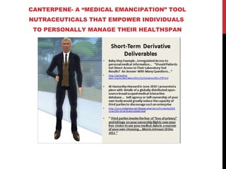 CANTERPENE- A “MEDICAL EMANCIPATION” TOOL
NUTRACEUTICALS THAT EMPOWER INDIVIDUALS
 TO PERSONALLY MANAGE THEIR HEALTHSPAN
 
